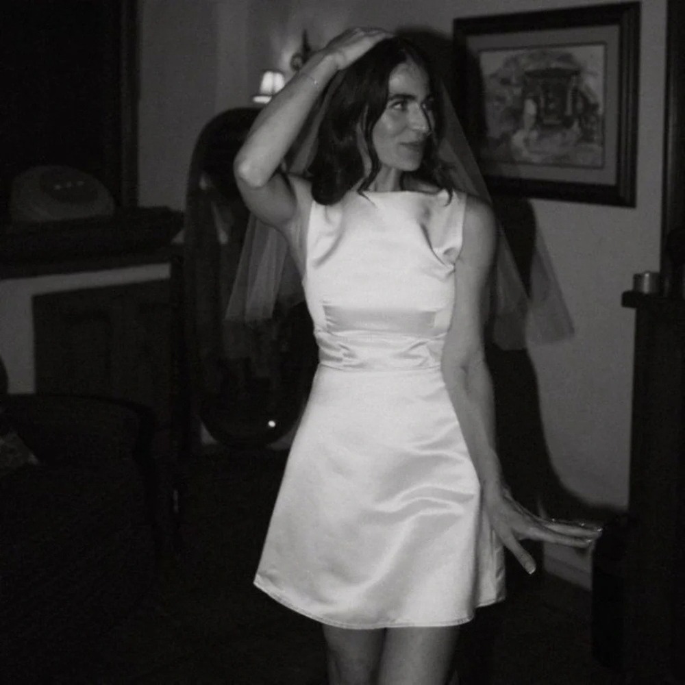 Reformation | NWT Zenni Satin Boat Neck A-Line Mini Dress White
